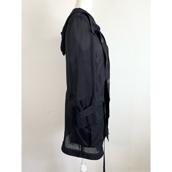 ALC Black Silk Sheer Long Sleeve Hood Full Zip Hobo Lagenlook Utility Jacket - Picture 3 of 10